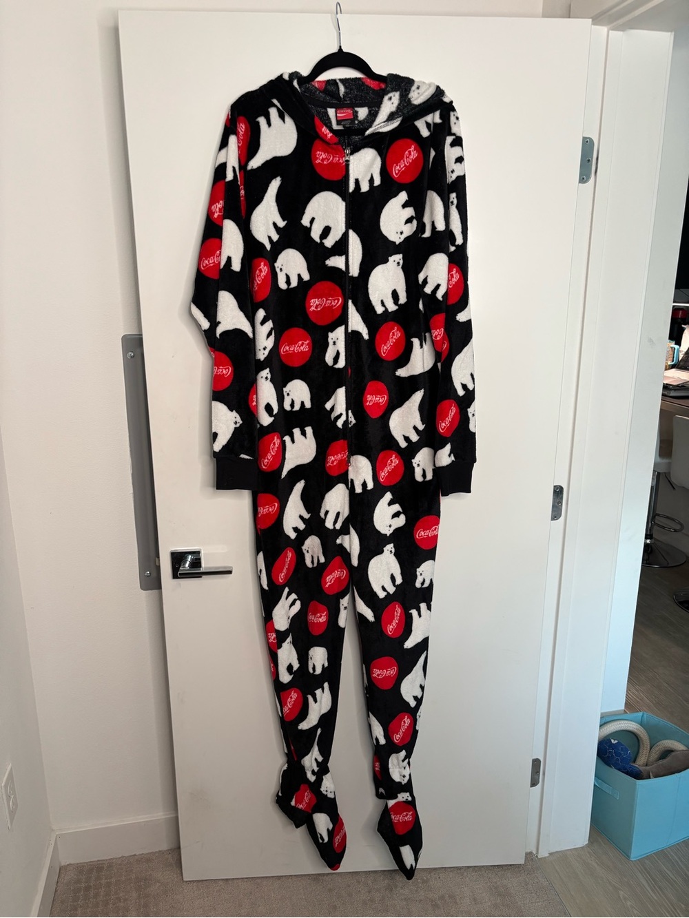 Coca-Cola Black Polar Bear Hooded and Footed Onesie